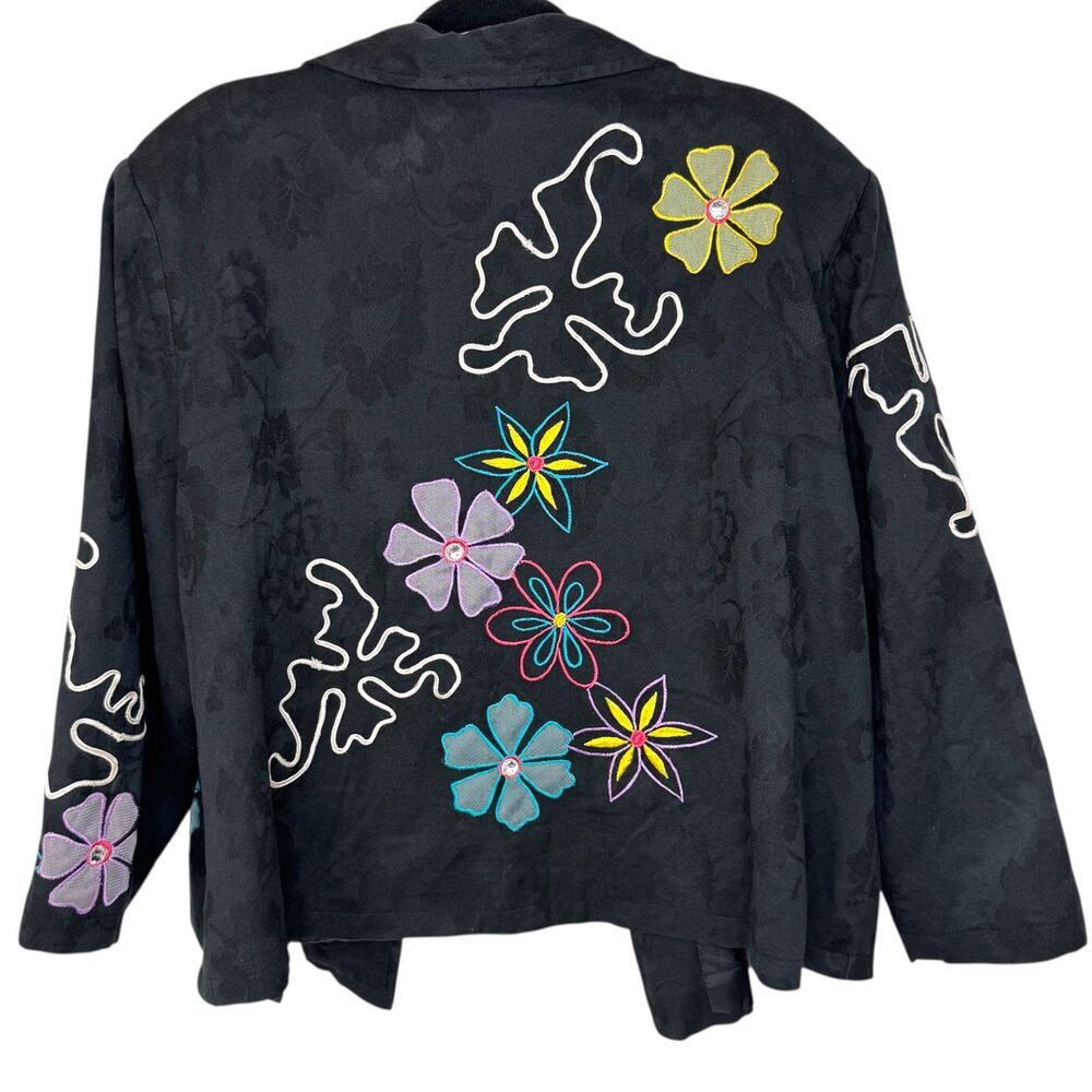 Indigo Moon Black contrast floral print Jacket embroidered funky design - Picture 2 of 13